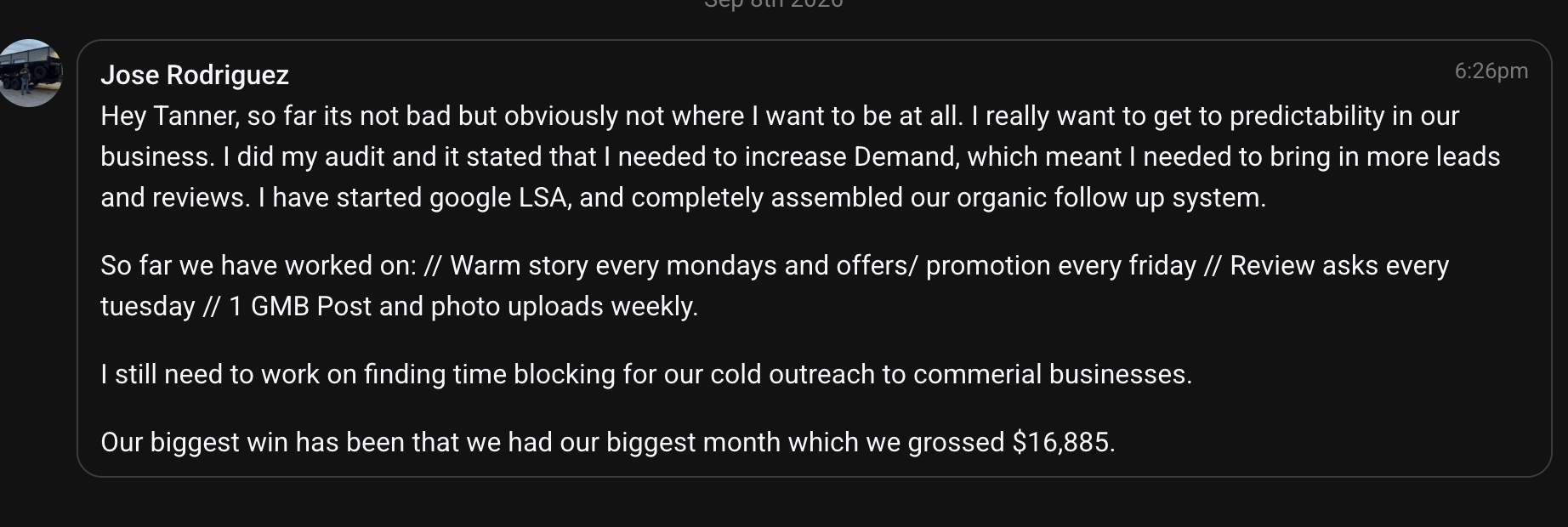 Member posts his biggest month yet — $16,885 grossed