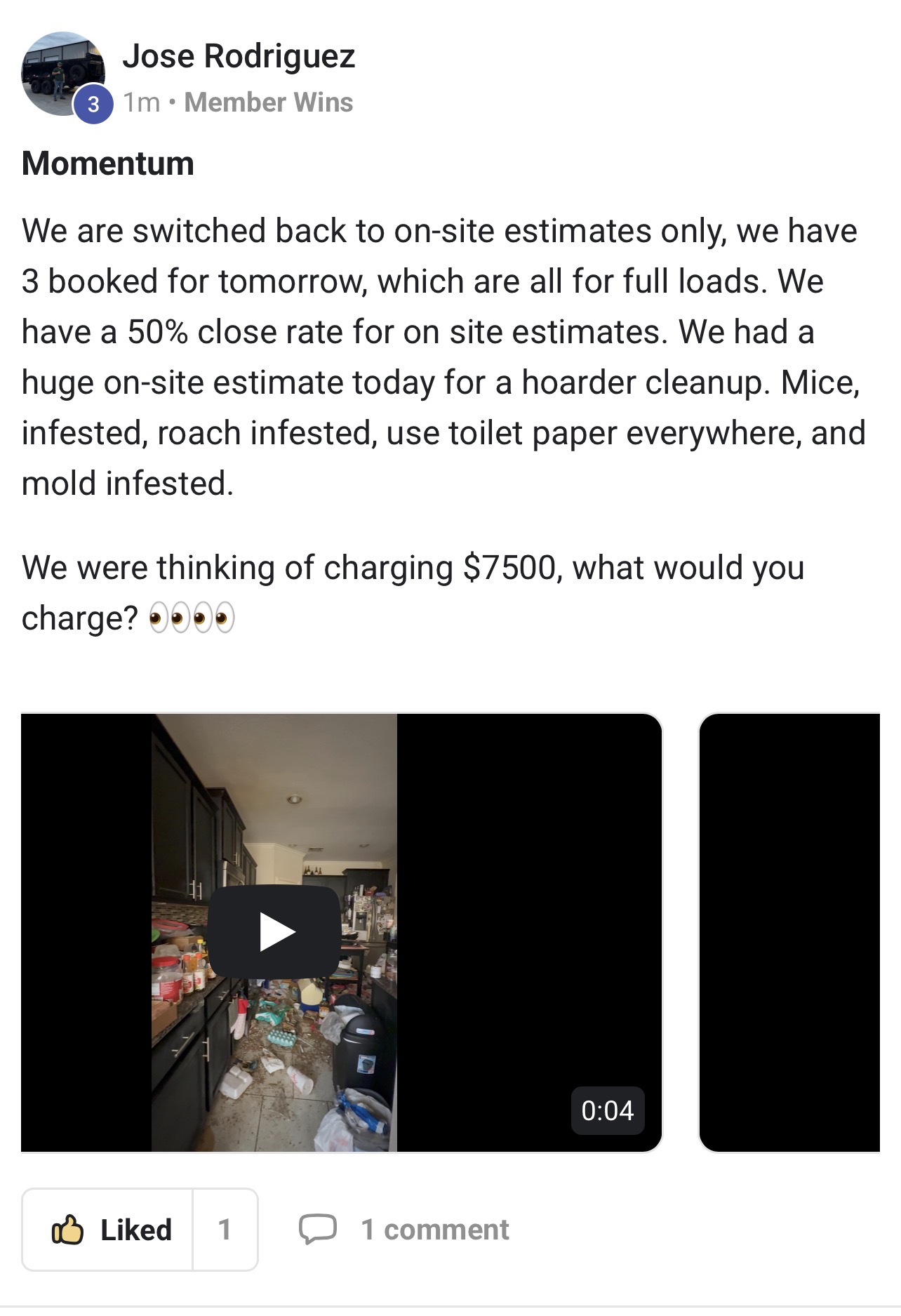 Member lands a $7,500 job
