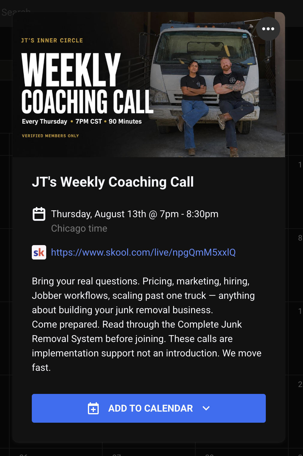 The weekly Thursday coaching call