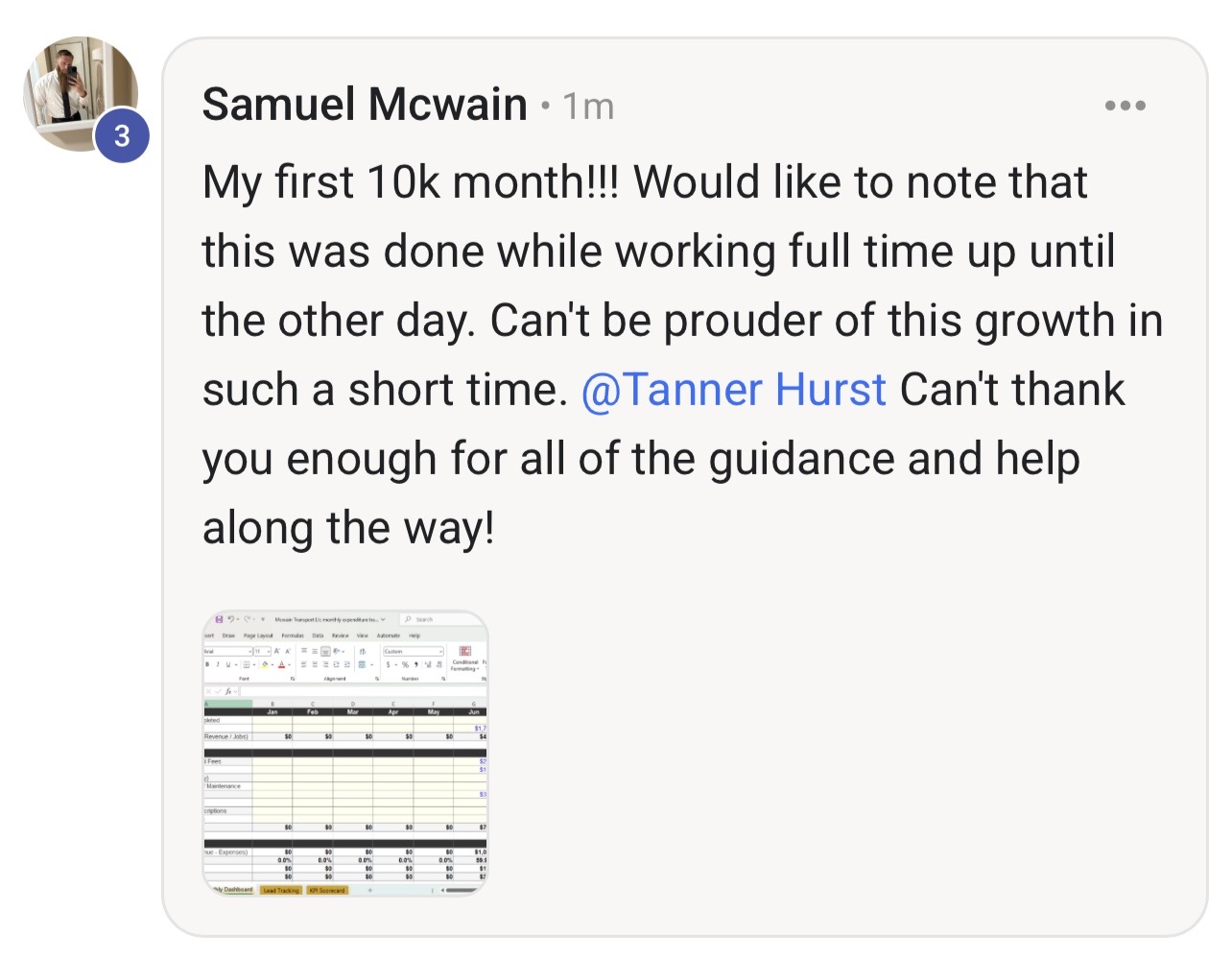 Member hits their first $10K month